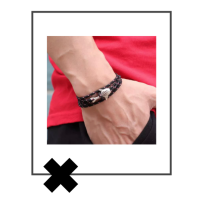 Zwart gemeleerde knoop armband met haaiensluiting zilverkleurig